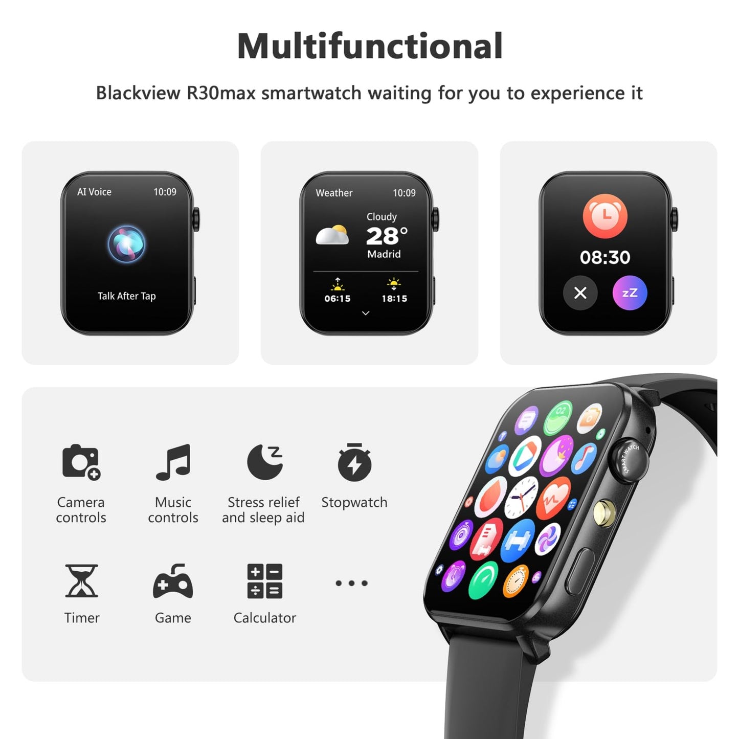 Blackview Smart Watch for Women,1.91" HD Touchscreen Fitness Watch with Flashlight, Bluetooth Notifications/Make Calls, Heart Rate/Sleep Monitor/2 Straps, Fitness Watch for Android/iPhone