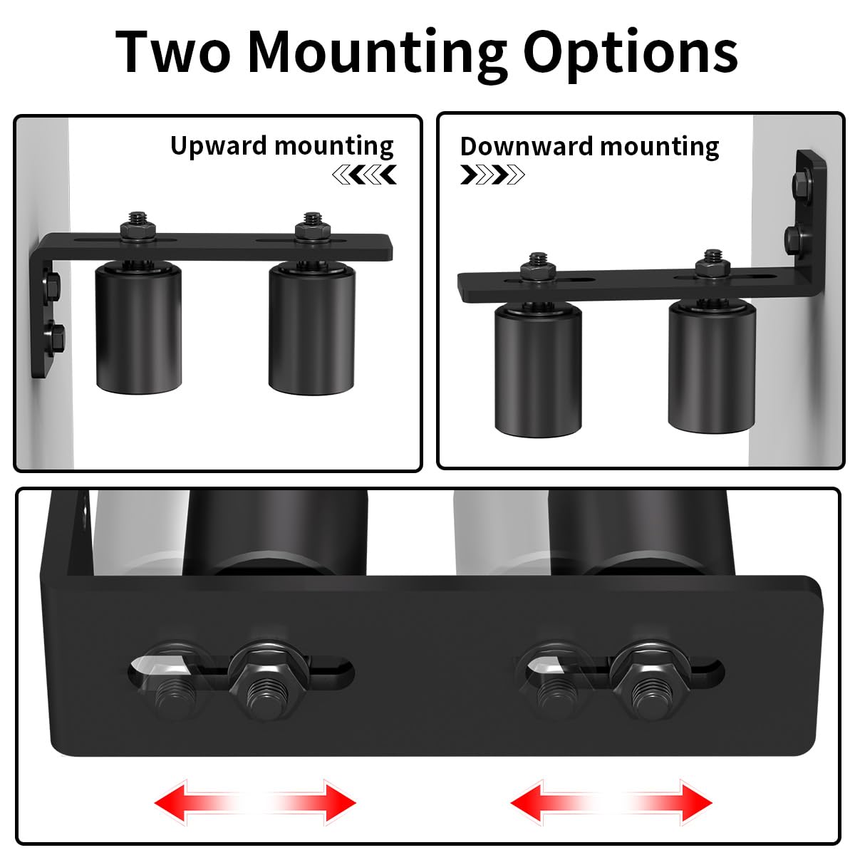 Sdstone 2 Inch Black Heavy Duty Sliding Gate Rollers (2 Pack) with L Rear Post Bracket, Universal Adjustable, Side Mount, Alloy Steel & Plastic, Suitable for Sliding Gates & Rolling Doors