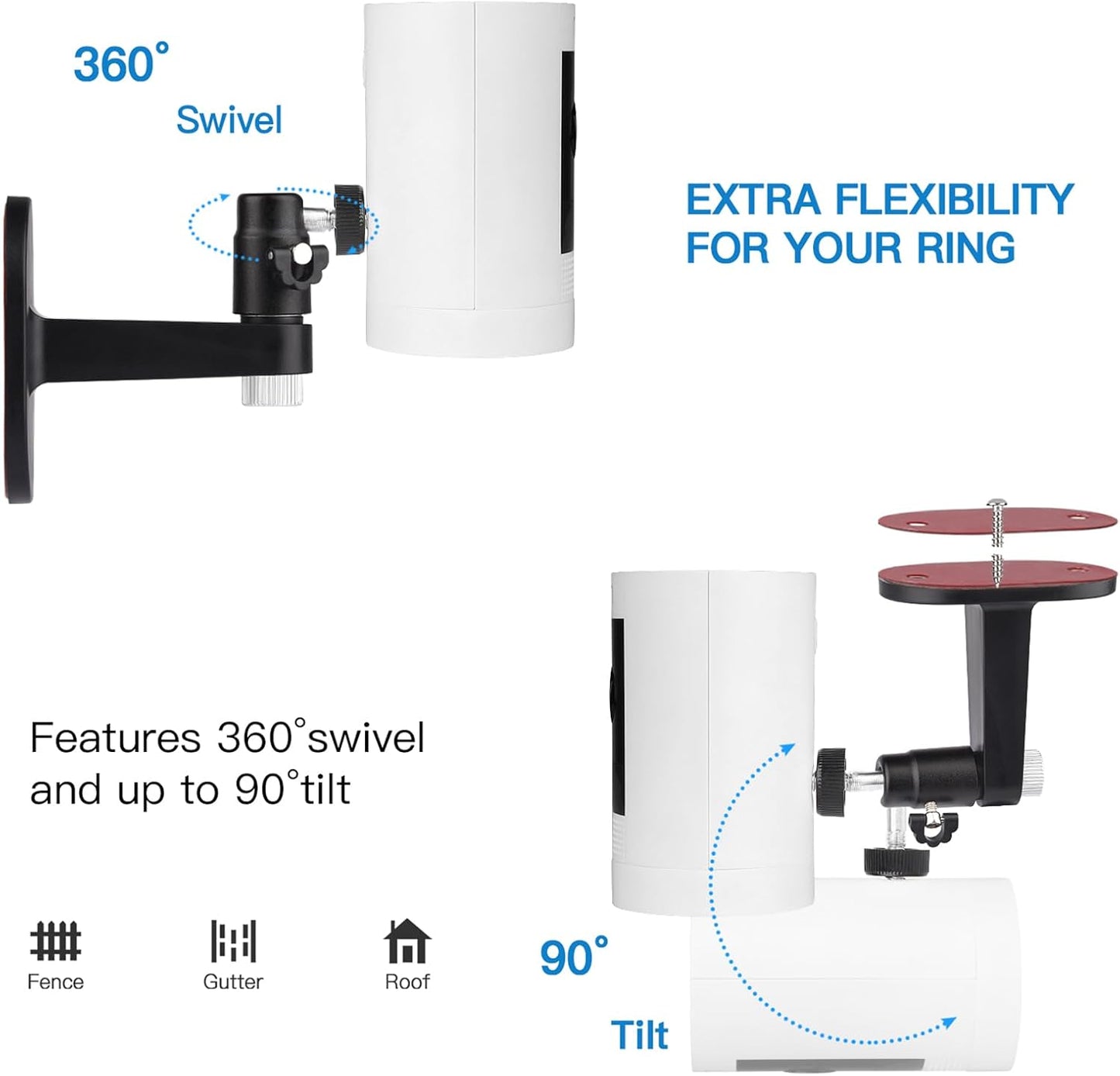ALERTCAM 2Pack Adjustable Security Wall Mount Bracket for Ring Stick Up Cam & Ring Outdoor Cam Plus, Perfect View Angle