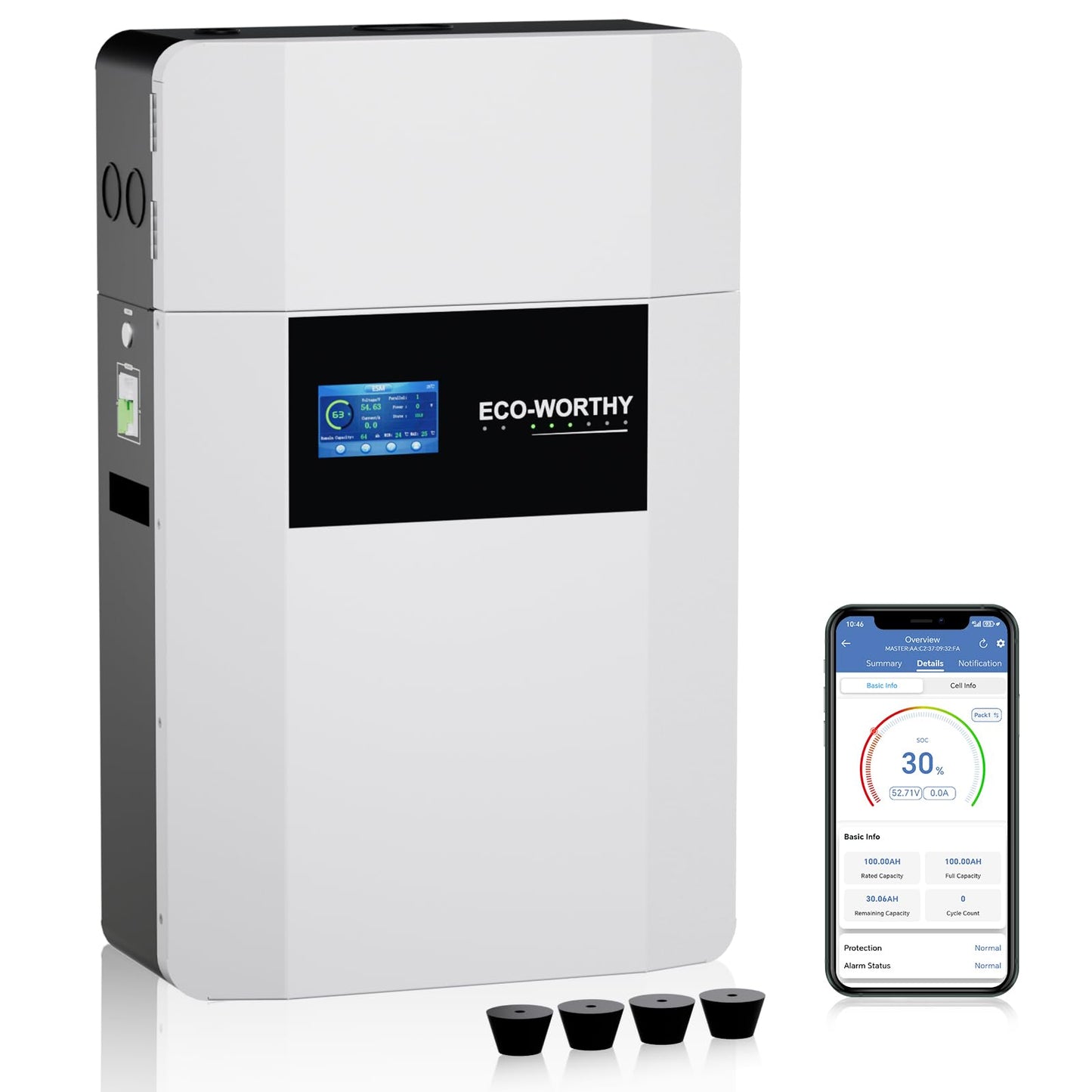 ECO-WORTHY 48V 100Ah Wall-Mount Indoor LiFePO4 Lithium Battery with Conduit Box, Bluetooth & WiFi, Low-Temperature Protection, for Off-Grid Systems, Home Backup Power