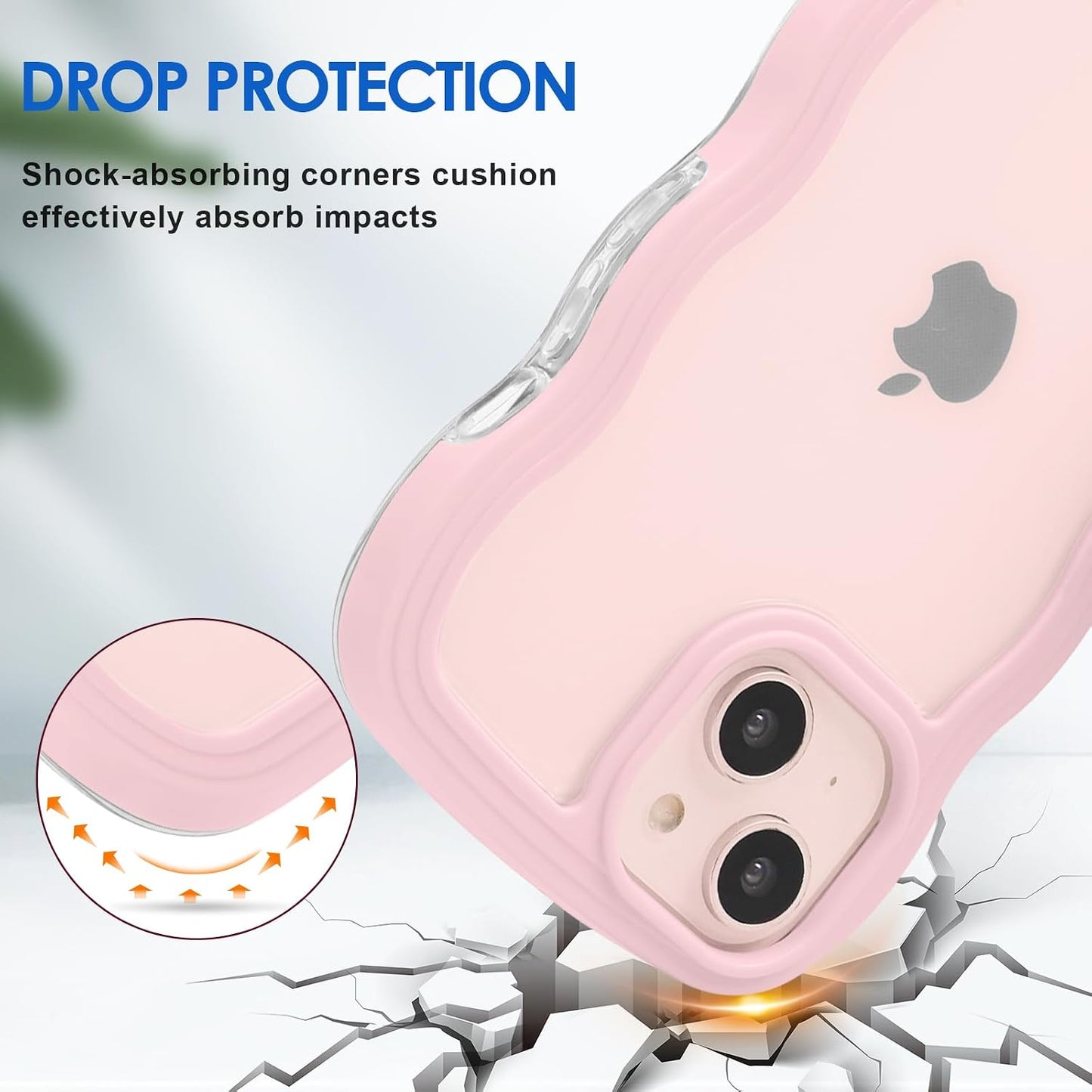 Anuck 13 for iPhone Case Wavy Edge Clear Back Design, Anti-Slip Grip Cute Wave Curly Frame Shape Shockproof Soft TPU