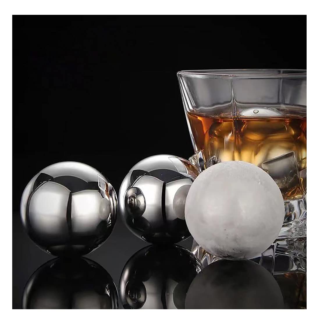 Ecentaur Large Whiskey Stones Stainless Steel Metal Ice Cube Reusable Balls 2.2" Gift Set for Men Chilling Drinks Set of 4