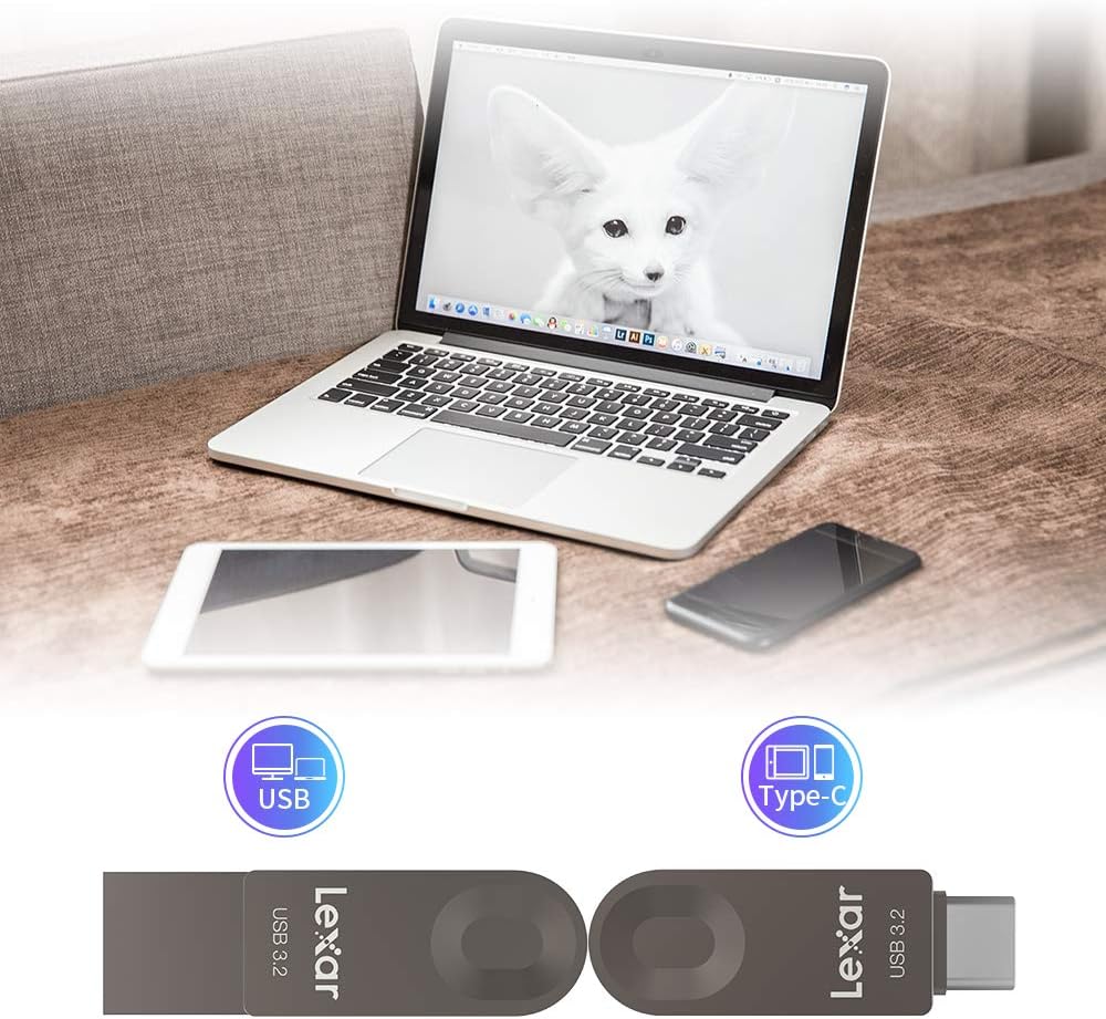 Lexar E32C 64GB 3.2 1 100MB/s 3.0/2.0, Type-C USB Flash Drive, USB-A&USB-C Gen Dual Drive OTG Read, Thumb Drive Swivel