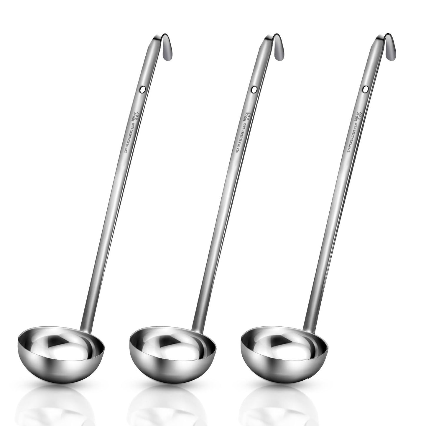 meekoo Stainless Steel Ladle Soup Handle Ladle with Pouring Rim for Kitchen Cooking Soup Sauce