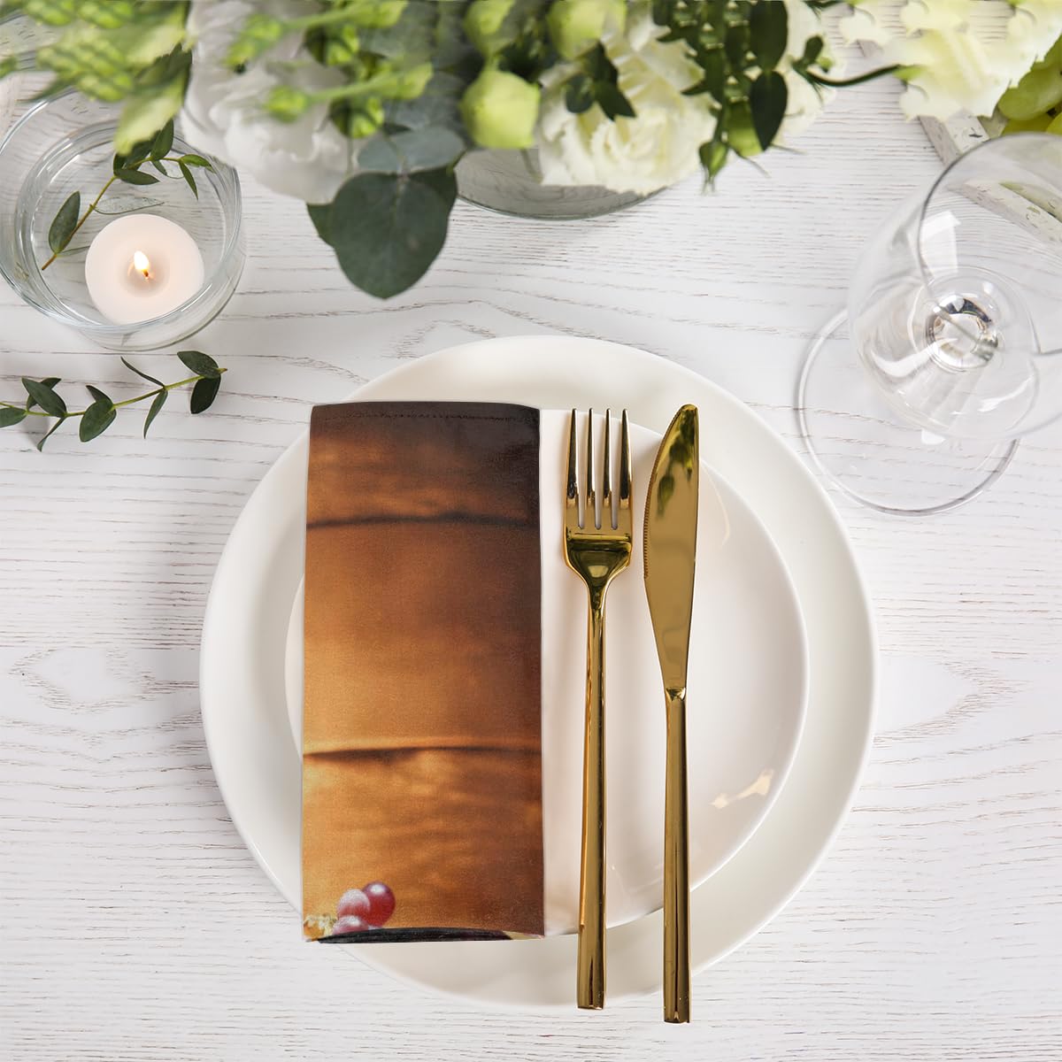 DXTKWL Cloth Napkins Set of 4, Red Wine Glass Grapes Wooden Polyester Dinner Napkins 20x20 inch, Reusable Washable Table Cloth Napkins for Home Holiday Dining Wedding Party Decoration
