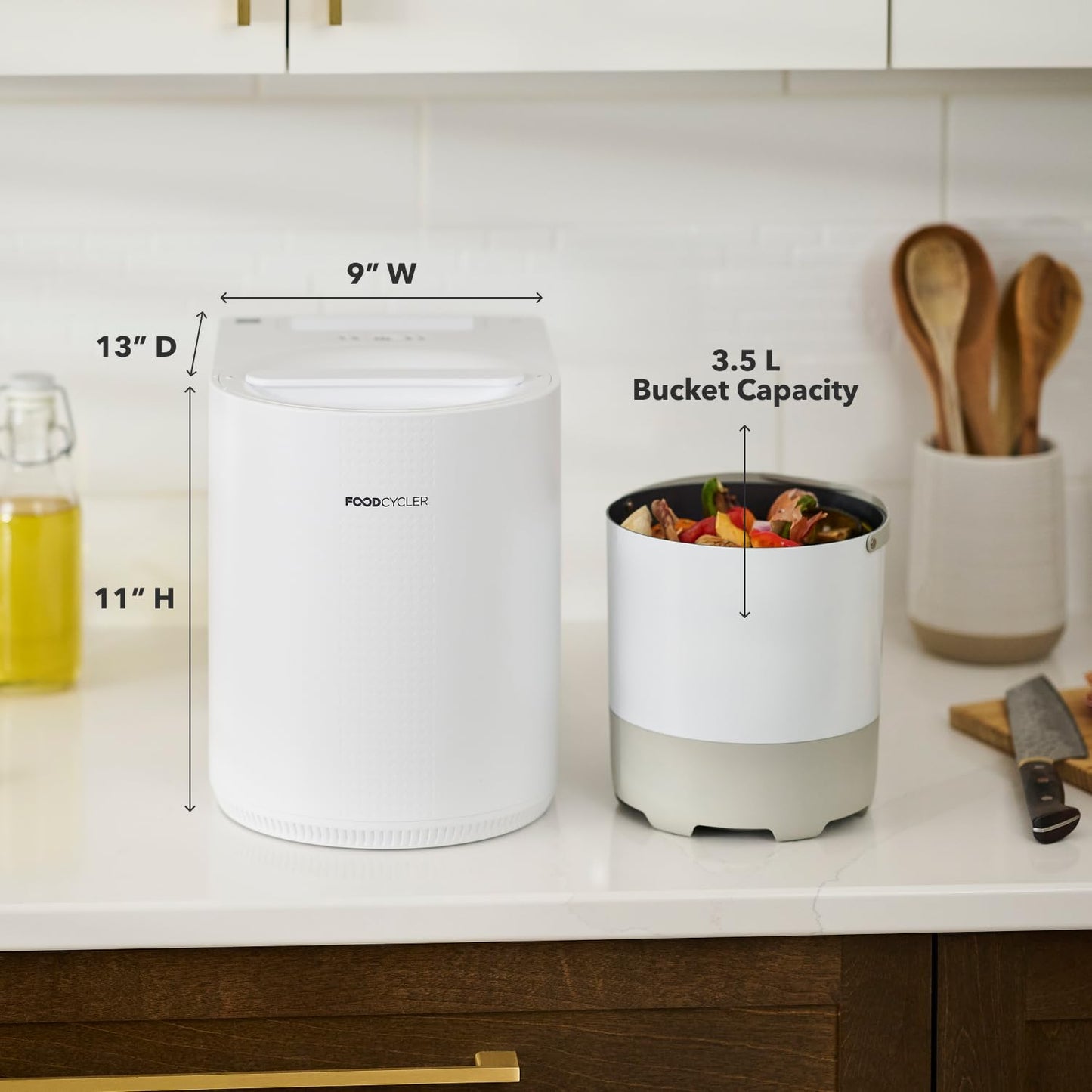 Food Cycler Eco 3 Compact Kitchen Food Recycler | Indoor Composter Bin Alternative | Electric Countertop Food Waste Disposer with Odorless 3.5L Indoor Food Waste Bin for Easy Waste Management | White