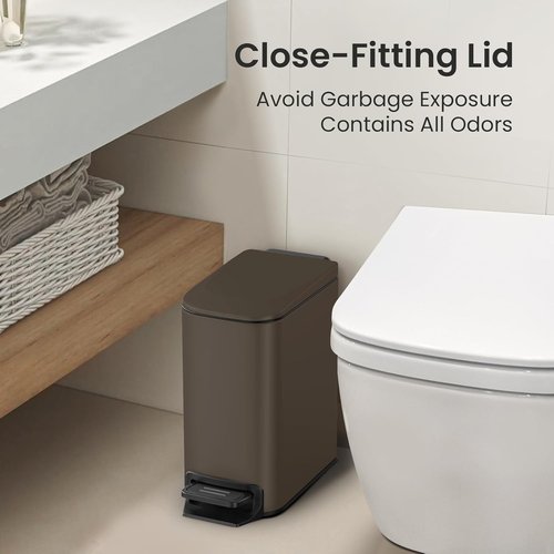 Cesun Stainless Steel Bathroom Trash Can - 6 Liter Soft Close Lid & Step Pedal | Anti-Fingerprint Finish (Brown)