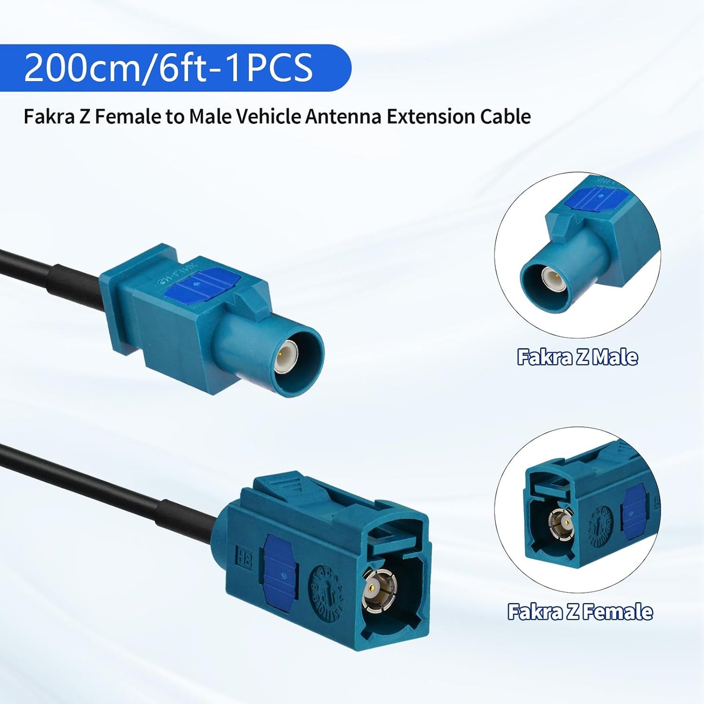 Yuslao 2m 6.5ft 4G Fakra Z Female to Fakra Z Male Connector Cable Vehicle Car Antenna Extension Cable for Car Stereo