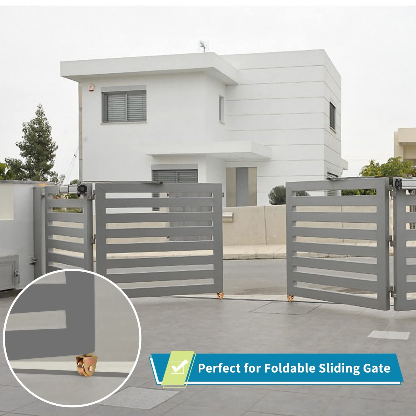 Skelang 4 Pcs Sliding Gate Wheels, 2.5" V Groove Caster with 360-Degree Rotational Stem, Gate Track Roller for Foldable Sliding Gate, Total Load Capacity 2640Lbs