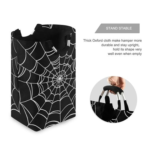 50L Laundry Basket Halloween Spider Foldable Laundry Hamper with Padded Handles Waterproof Durable Clothes Hamper Storage Basket for Clothes Organizer