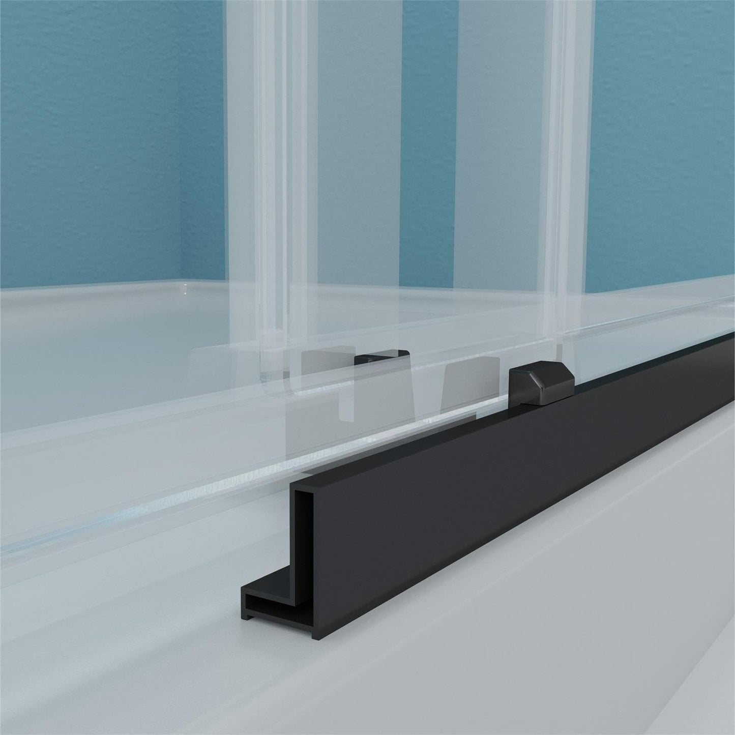 GDGZQD 44" -48 "W x 75" H Frameless Shower Door, Double Sliding Shower Door，Bathroom Sliding Shower Door, SGCC Certified Tempered Glass Door with Explosion (RB-DS4875-02 Black)