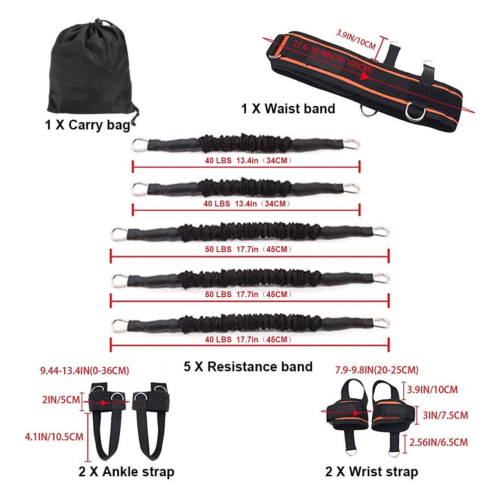 Boxing Training Resistance Band Set Leg Strength and Agility Training Strap System for Boxing,MMA,Muay Thai,Karate Combat, Basketball,Football Build Speed and Strength for Hitting (250lb Orange)