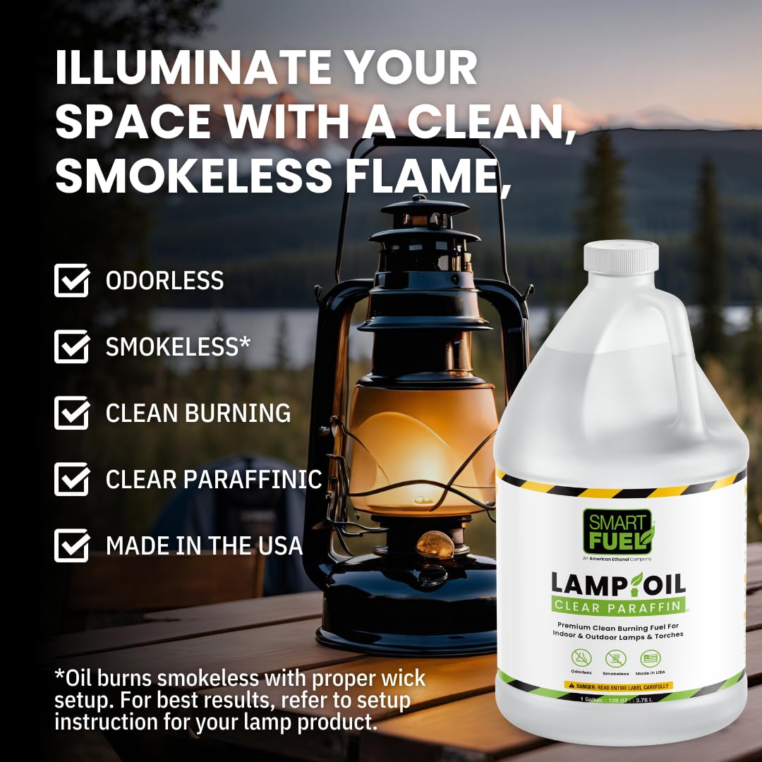 SMART FUEL ETHANOL Paraffin Oil Lamp Fuel - Clear, Smokeless, Odorless, 2 x 128 oz (1 Gallon) Pack