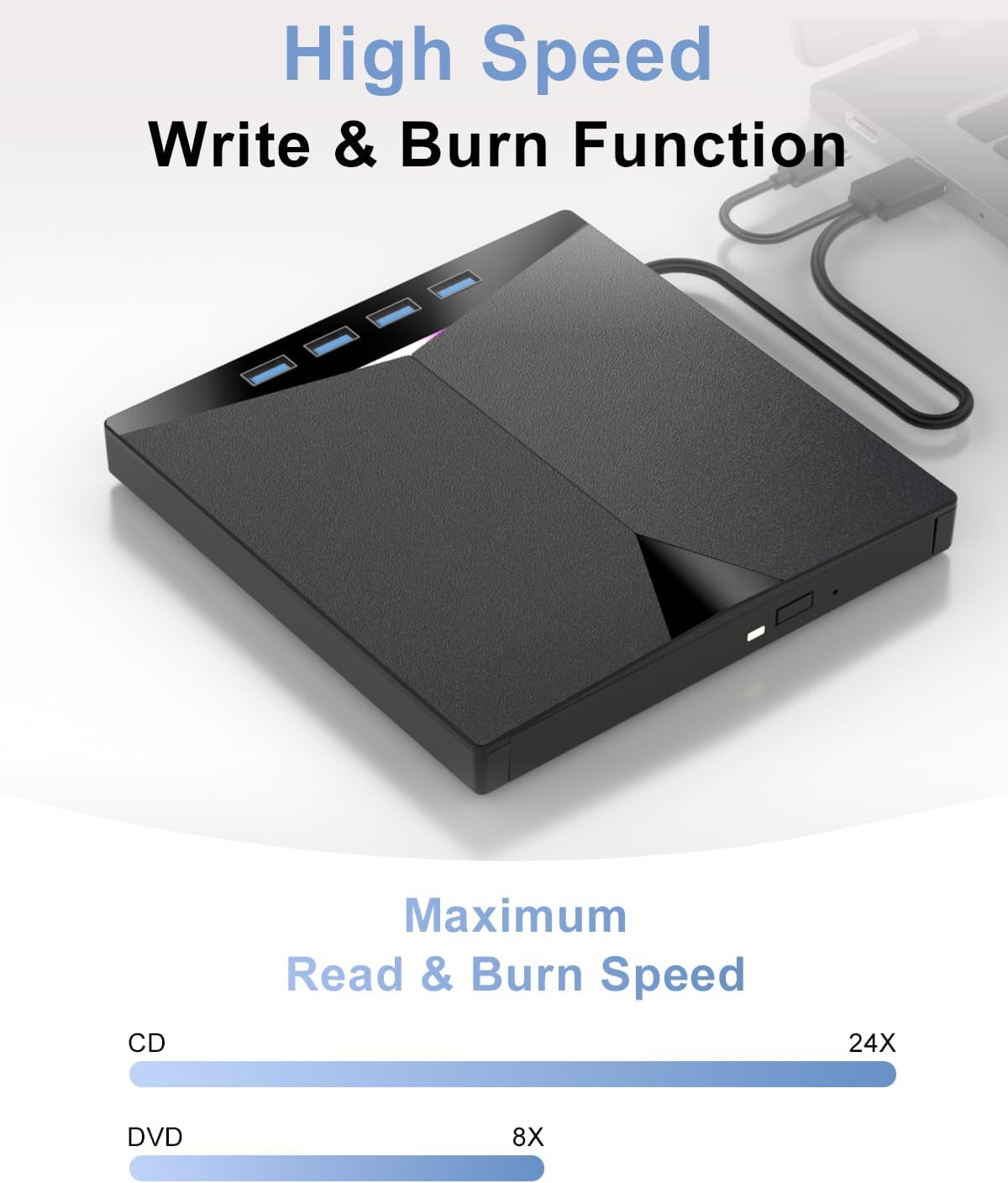 Alphami 7-in-1 2 3.0 External CD/DVD Drive for Laptop, External DVD Drive with USB Ports, External DVD Burner