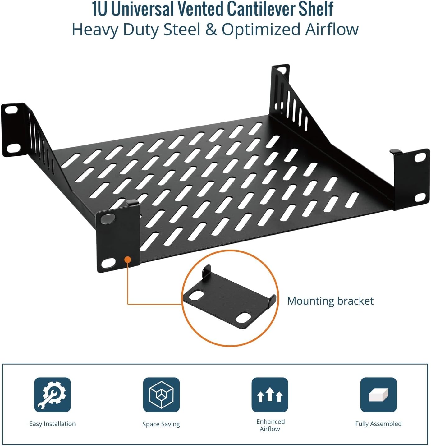 Tecmojo 1U 10" 7.87" Rack Mount Shelf for Server Rack, Deep Vented Cantilever Tray, Metal Shelf for Network Cabinet