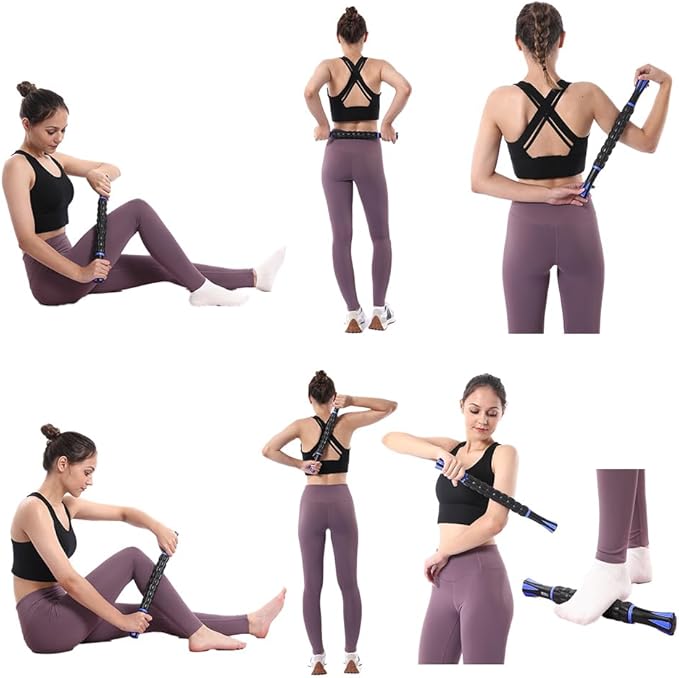 Muscle Roller Stick for Athletes - Deep Tissue Fascia Blaster & Roller Massager for Myofascial Pain Relief - Handheld Physical Therapy & Recovery Tool(Blue black-18 inch)