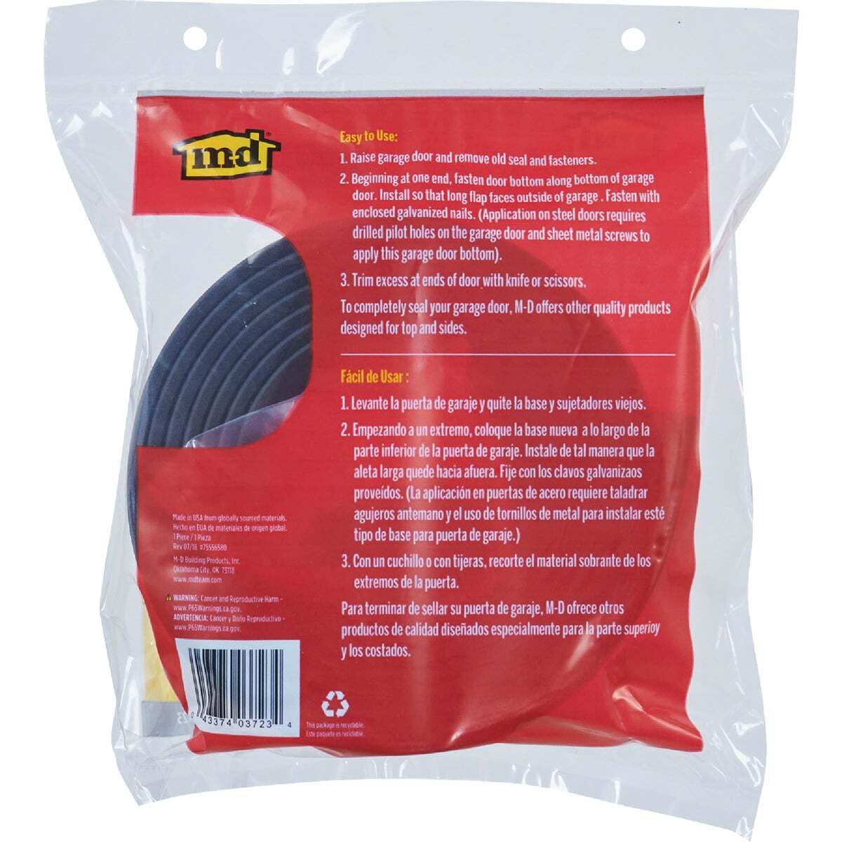 M-D Building Products 03723 9 ft. Black Rubber Garage Door Bottom Seal