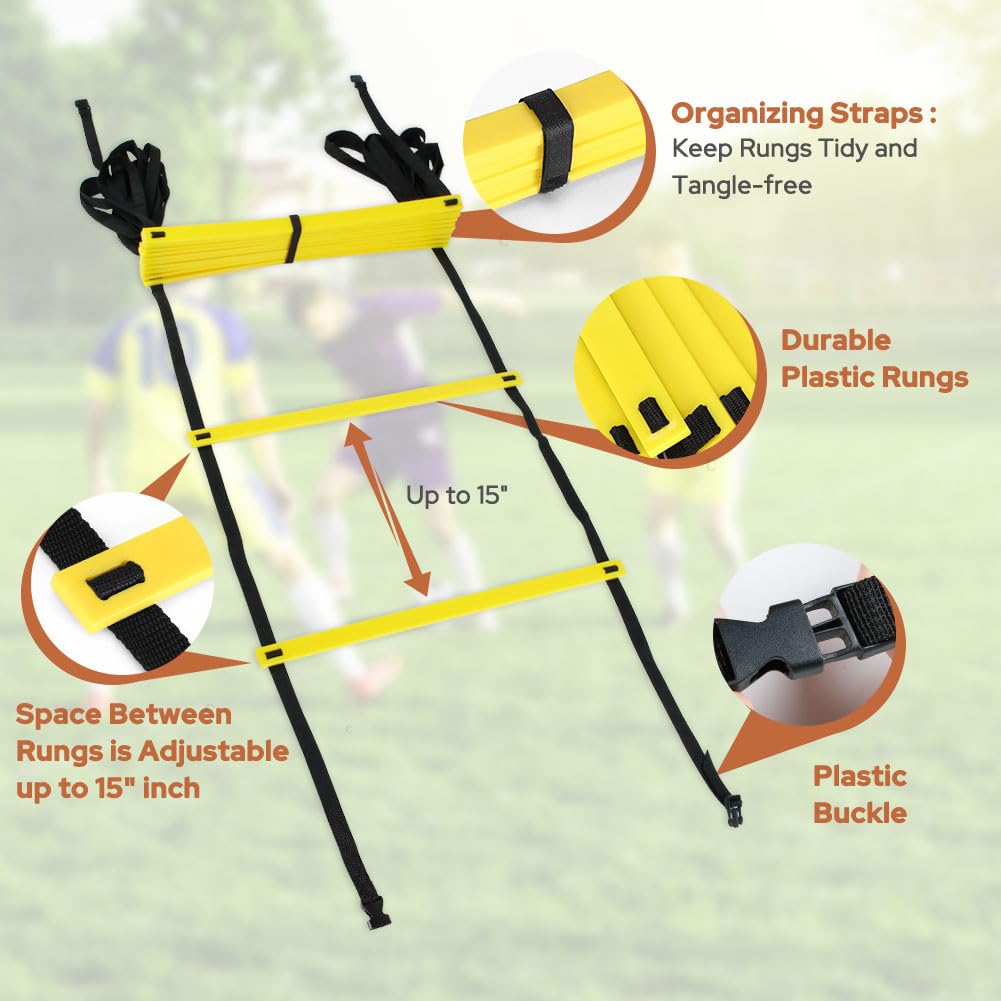 GHB Pro Agility Ladder 2 Pack Agility Training Ladder Speed 12 Rung 20ft with Carrying Bag