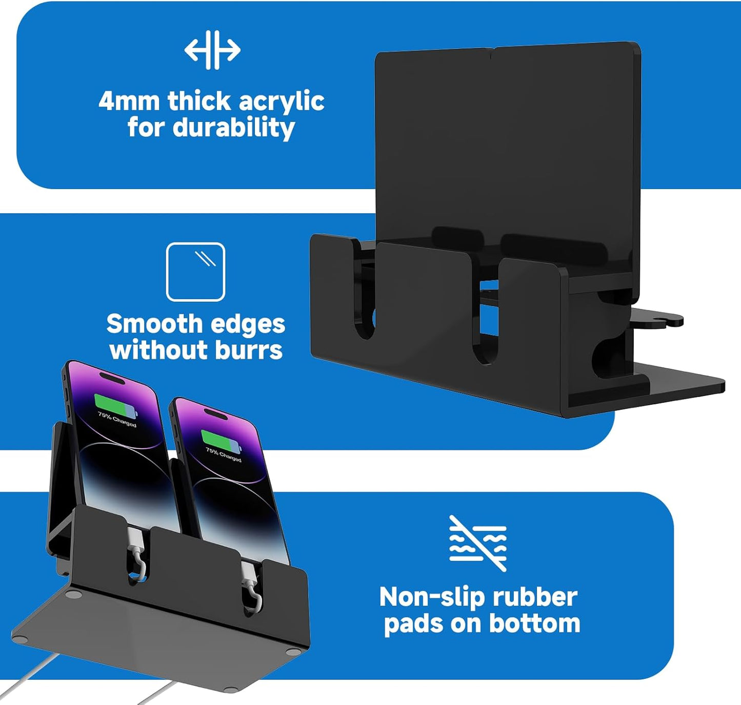 CaSZLUTION 2 Dual Phone Holder Organizer Stand for Phones, Acrylic Desktop Universal Mobile Phone Docking Station