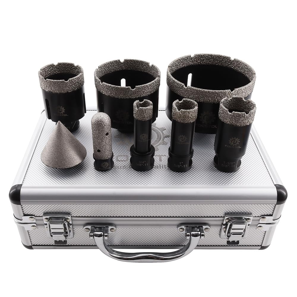 FOCSTOL Diamond Tile Saw Blade 4.5''(115mm) 1pc + Diamond Core Drill Bits Set 8pcs for Porcelain Ceramic Tile Marble Granite