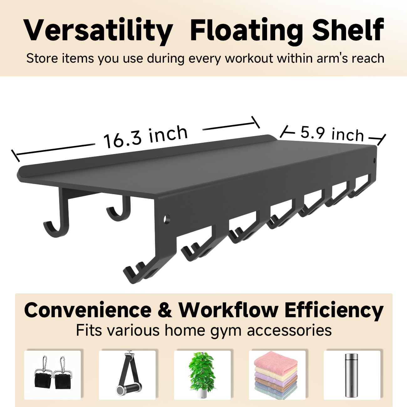 Dafftos Floating Shelf Compatible with Tonal Accessories Home Gym Storage Rack Wall Mount Resistance Band Organizer Workout Metal Holder Hook T-Bracket Lock Adapters Hanger Equipment Fitness