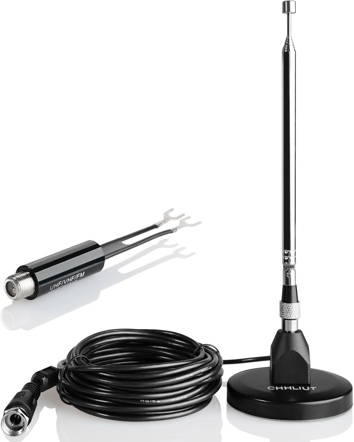 CHHLIUT 16ft FM Antenna for Stereo Receiver Magnetic Base, Coaxial Cable, Retractable, Perfect FM Reception for Home