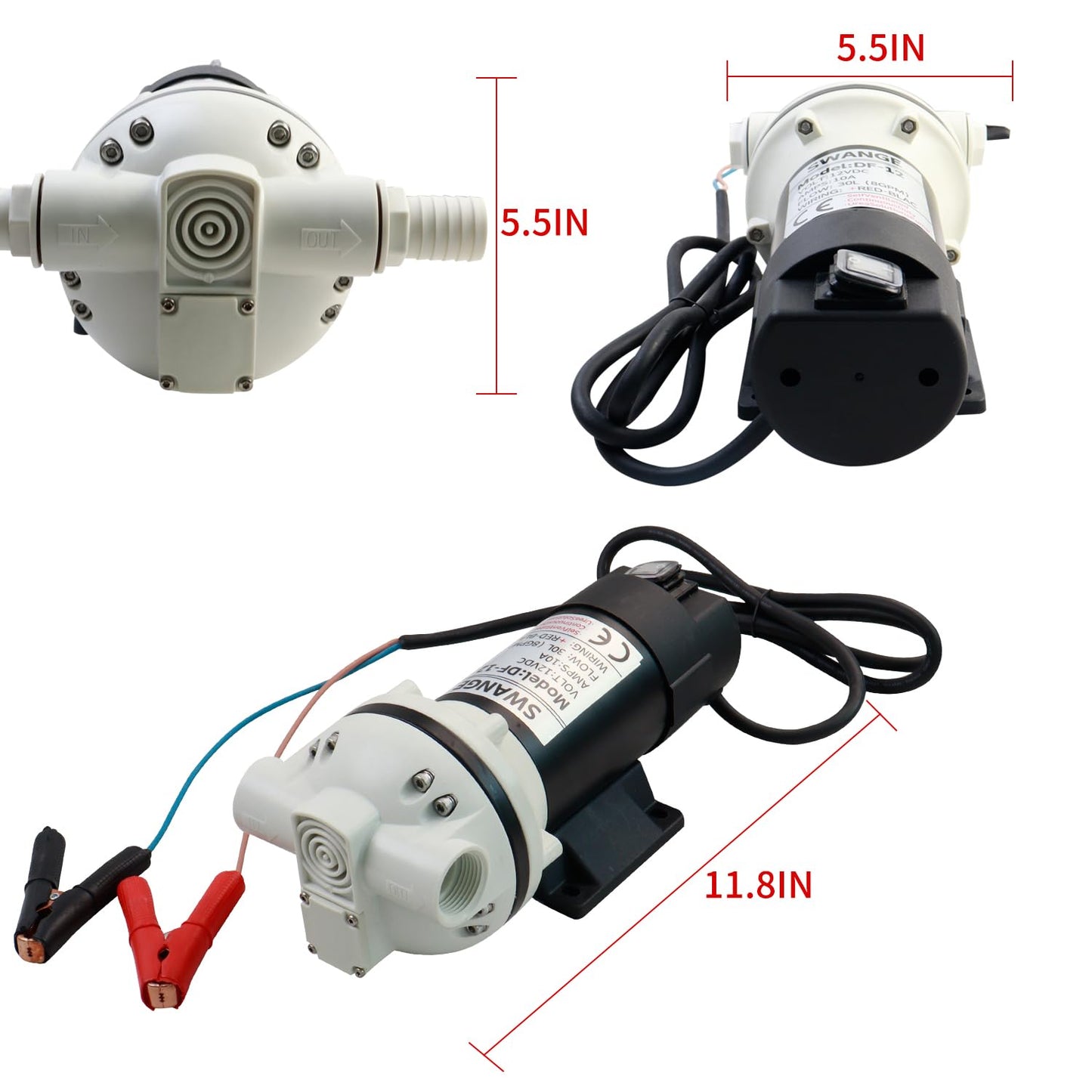 SWANGET DC12V DEF Transfer Pump for Diesel Exhaust Fluid (DEF) Drum Compatible Power Cord Diaphragm Irrigation Self priming Electric water pump 10.6 GPM 23PSI, 14.3lb, Lift 11m, Power 350W