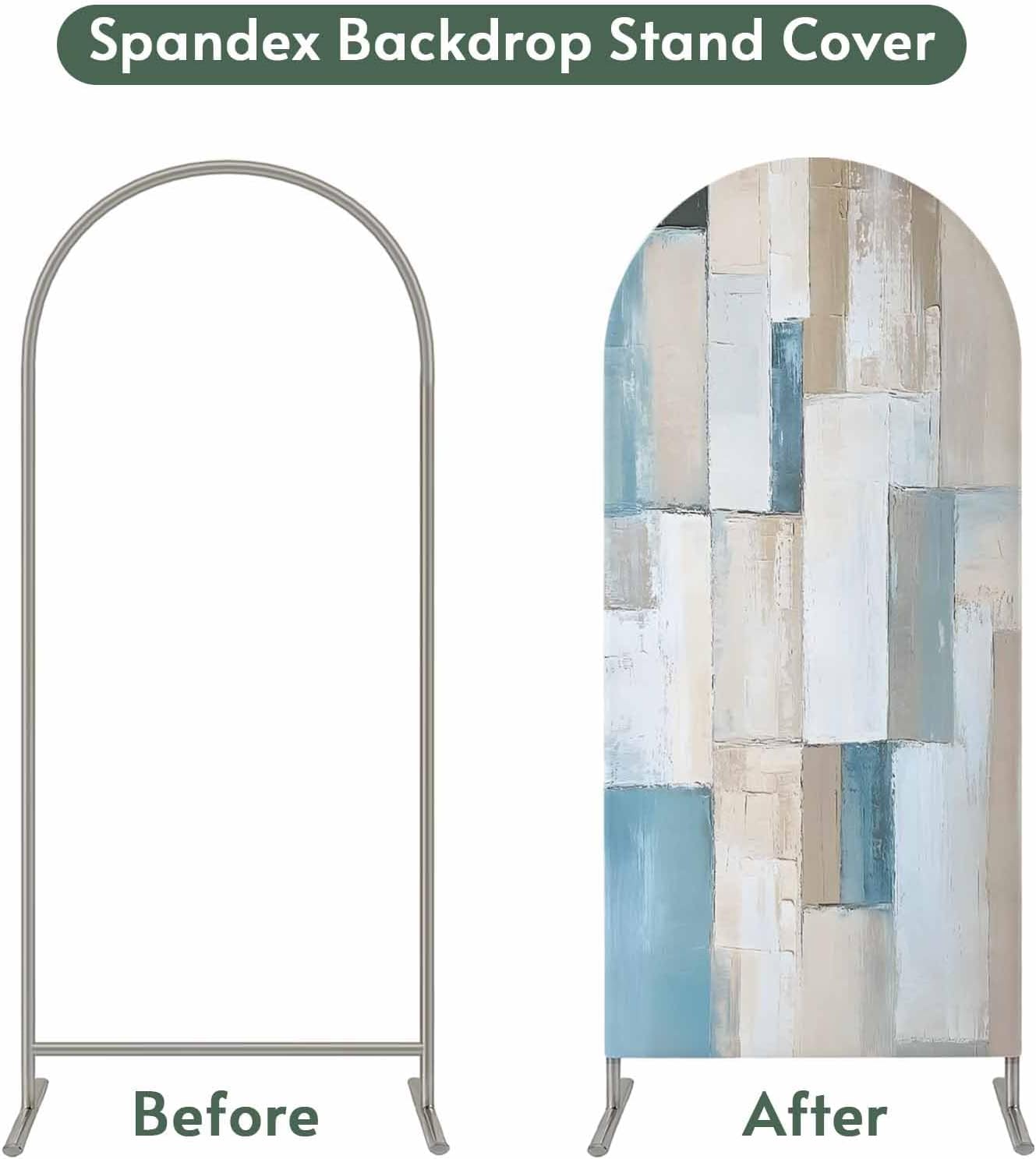 Jnbasdffb 7.2 Abstract Blue Brown Wedding Arch Cover,Stretchy Spandex Arch Backdrop Stand Covers FT,Oil Painting Simple