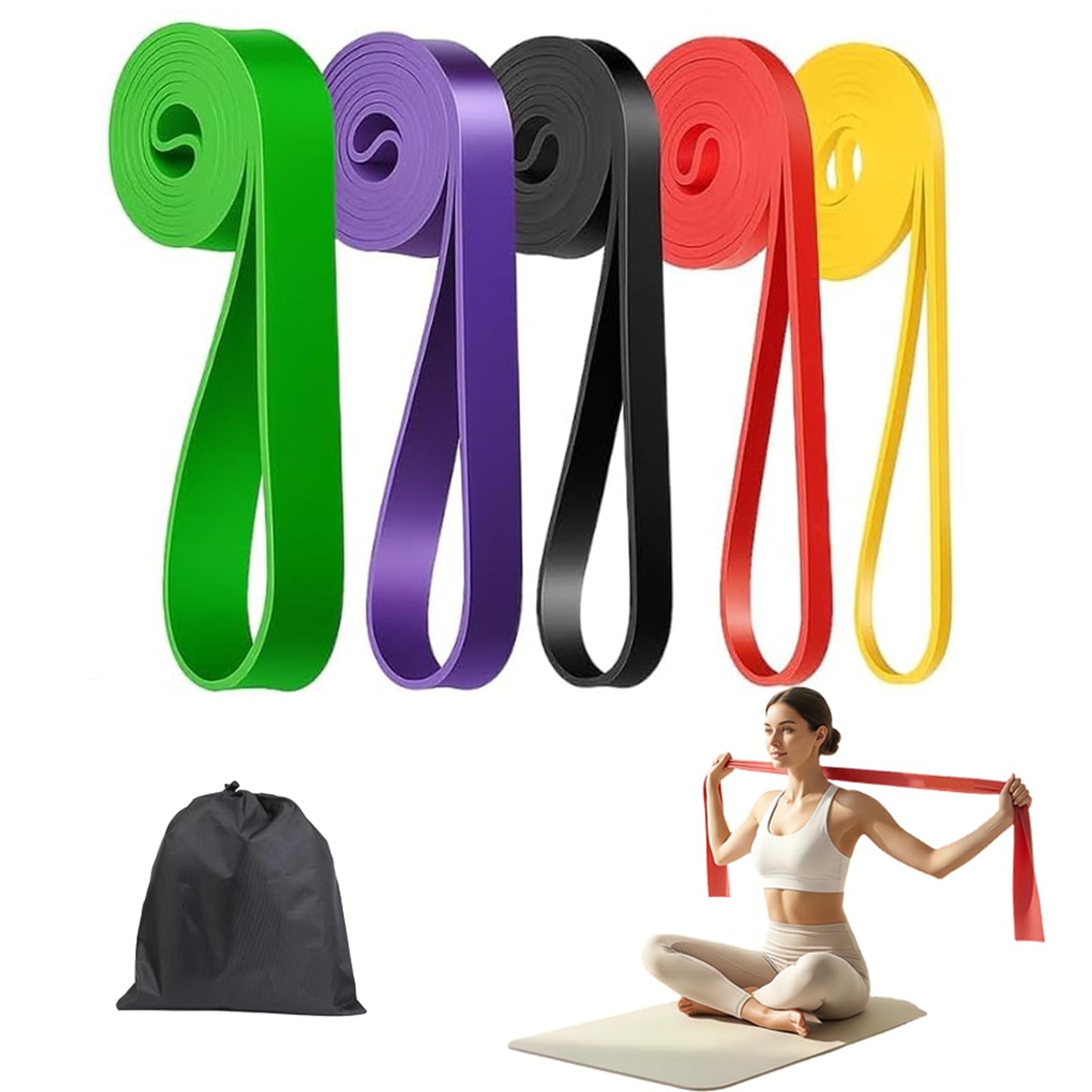 ZRTIAOA Fitness Resistance Bands Set - 5 Levels Exercise Bands 5-125 lbs for Men Women Strength Training, Home Gym Workout with Carry Bag