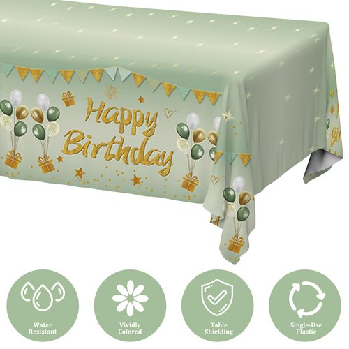 2Pcs Sage Green Birthday Tablecloth Decorations for Women Girls, Light Green Happy Birthday Table Cover Party Supplies, 13th 16th 21st 30th 40th 50th Bday Plastic Disposable Rectangular Table Cloth