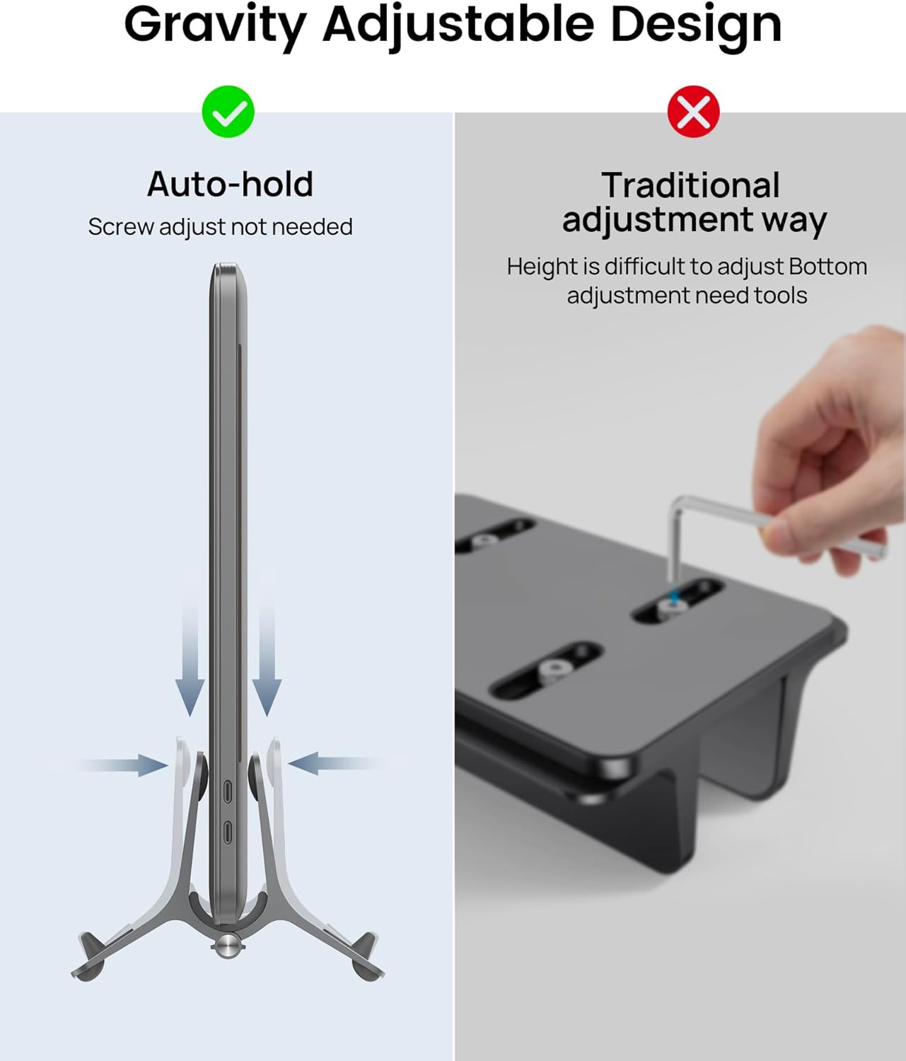 SODI Vertical Laptop Stand for Desk, Gravity Auto Lock MacBook Stand, Aluminum Laptop Holder Vertical Compatible