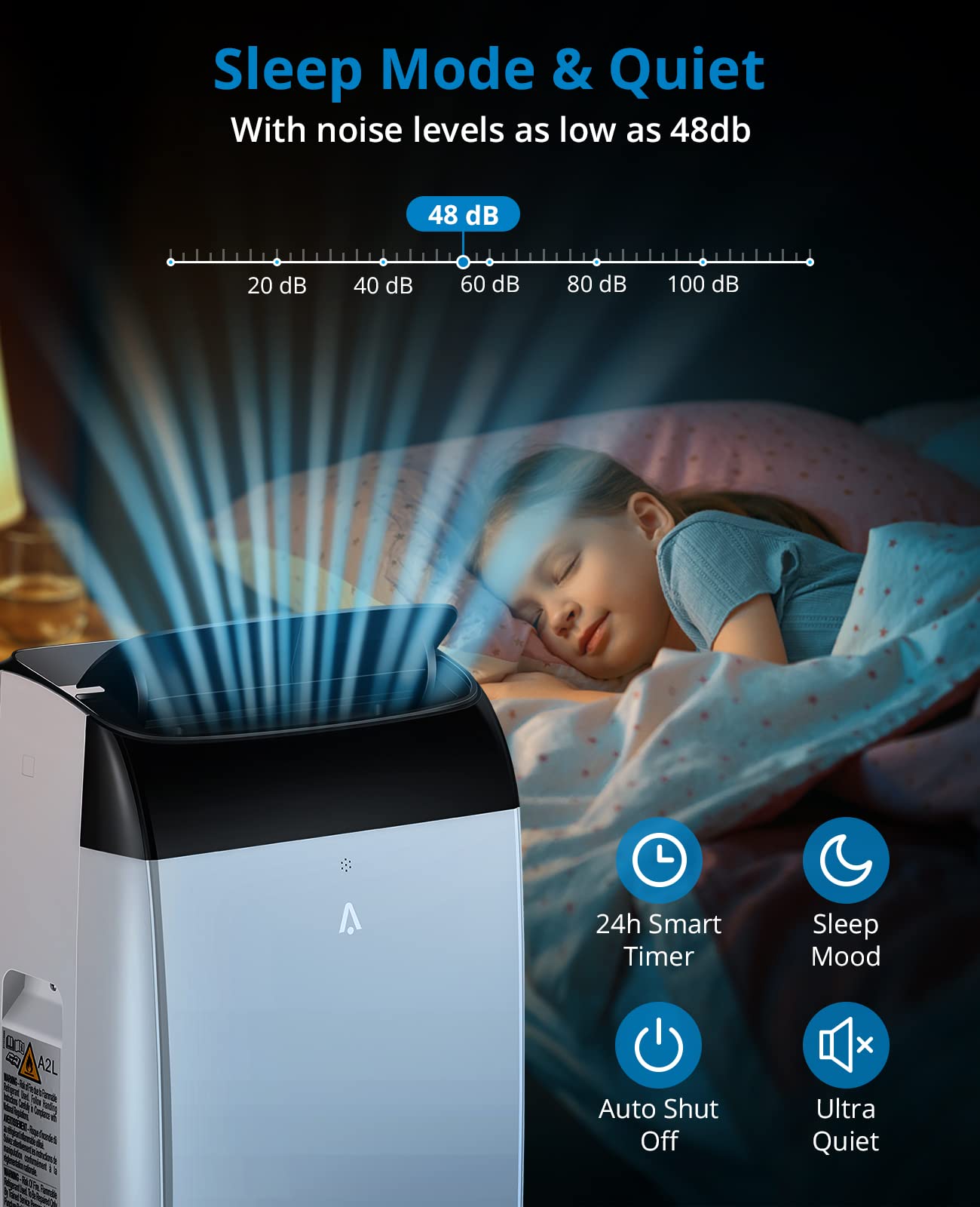 12000 BTU Portable Air Conditioner, Cools up to 550 sq.ft, 3-in-1 AC Unit with Cooling, Dehumidifier & Fan, Quiet Portable AC with Remote Control, 24H Timer, Sleep Mode, Easy Installation, White