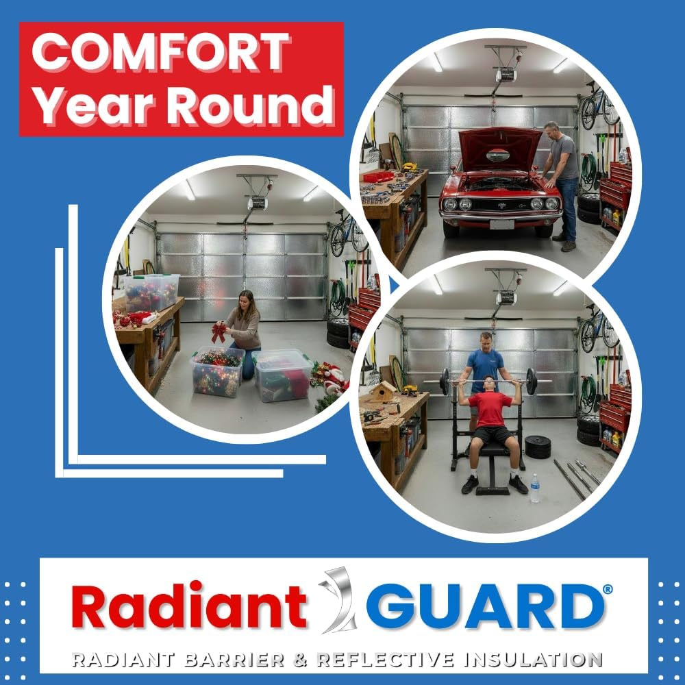 RadiantGUARD Garage Door Insulation Kit (Pre-Cut 16 Panels) Lightweight Reflective Insulation DIY Easy to Install Fits 2-Car Garage Doors 8-FT by 16-FT Radiant Barrier Technology