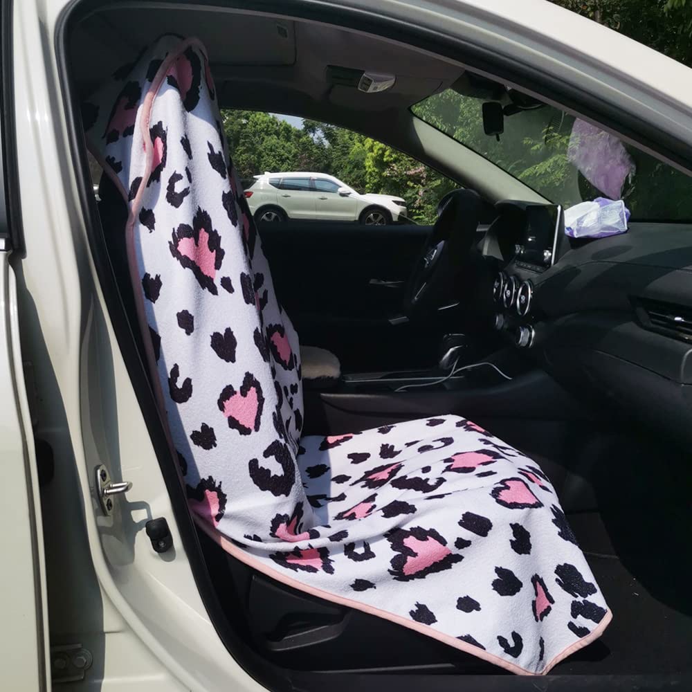LoyaGour Car Seat Cover Protector Front Seats,for Gym Workout,Running,Swimming,Beach and Hiking,Waterproof Sweat Towel Bucket Seat Covers for Cars SUV Trucks (Leopard Print, 2Pcs)