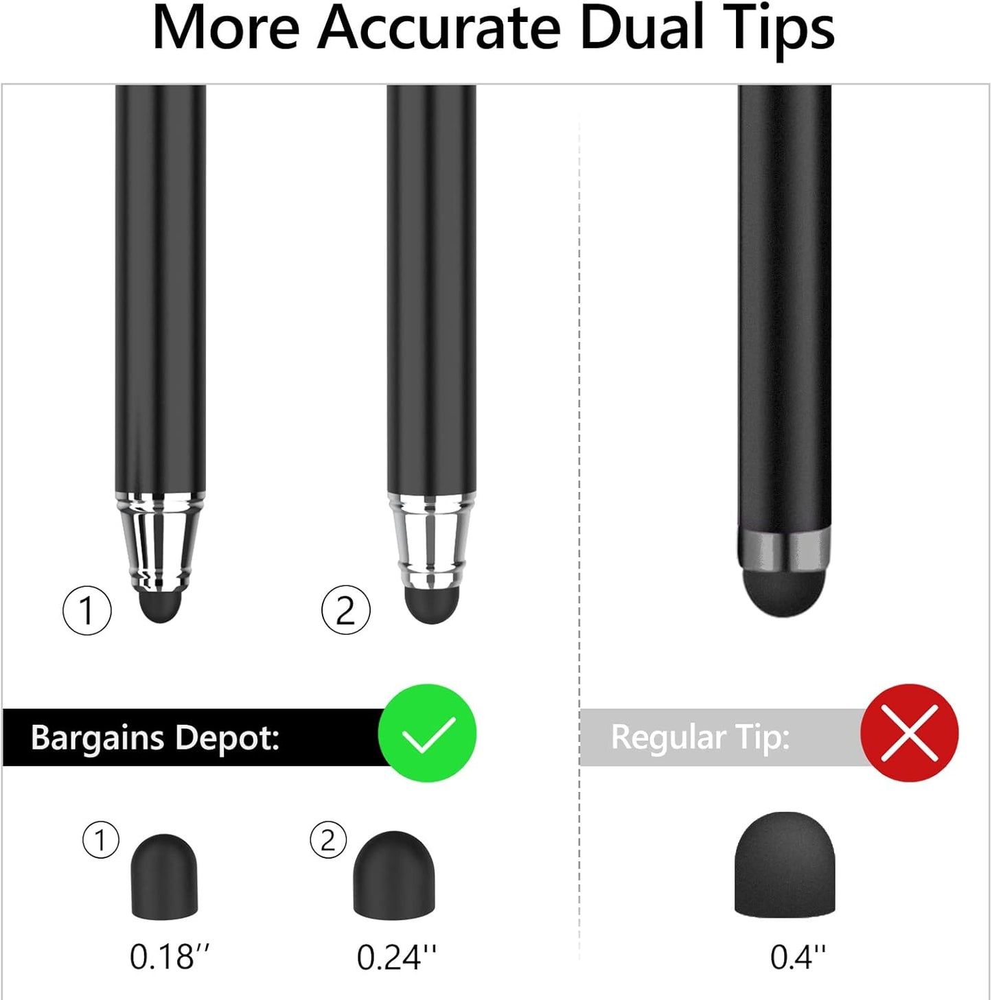 Bargains Depot 2-in-1 20Pcs Stylus Touch Screen Pen for iPhone, Ipad, iPod, Tablet, Galaxy and More with Rubber Tips