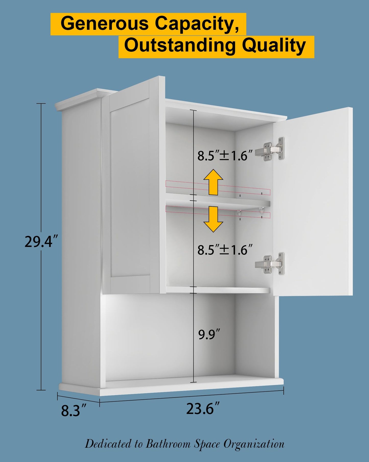 VIMYFAMY Bathroom Cabinet Wall Mount with Buffering Hinge, 23"x29" inch Over Toilet Storage Cabinet with Adjustable Shelves, Large Space Wooden Medicine Cabinet, White
