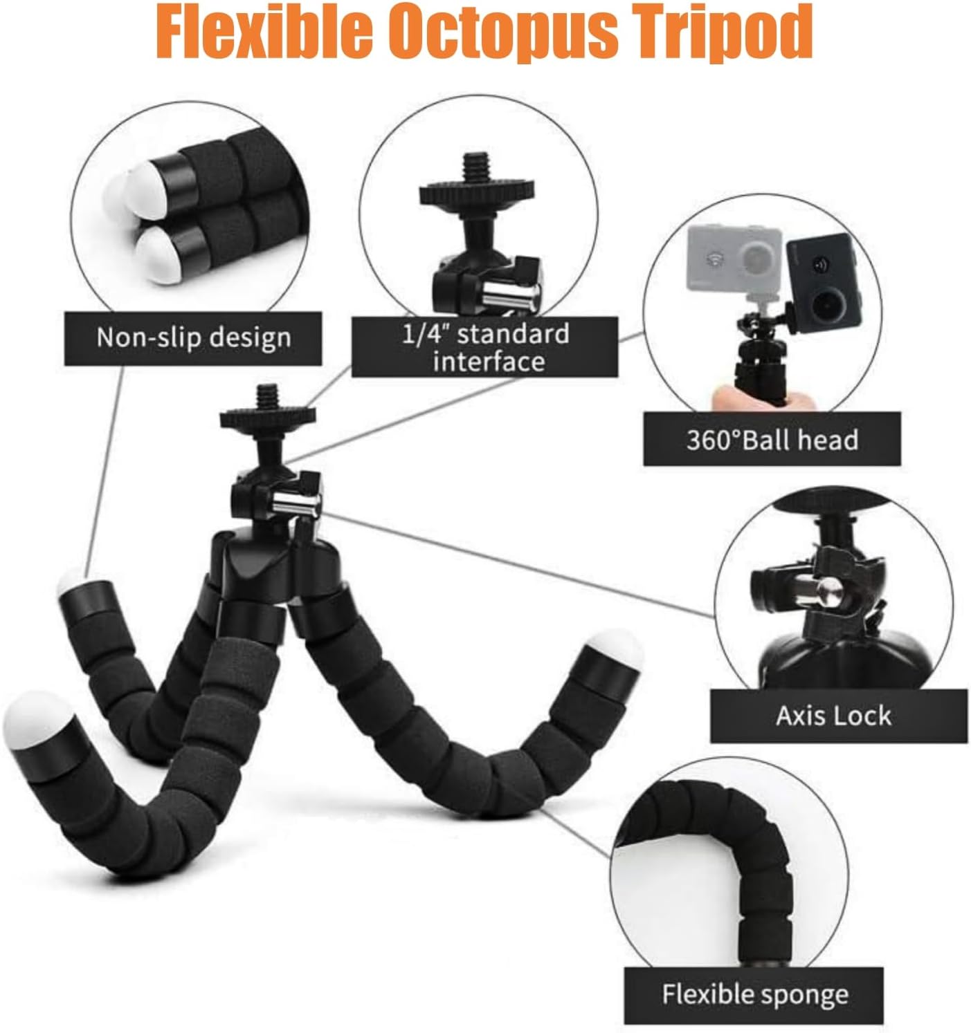 KUANVE 4 1 in Action Camera Accessories Kit, Floating Handle Grip, Suction Cup Mount, Handheld Selfie Stick and Mini