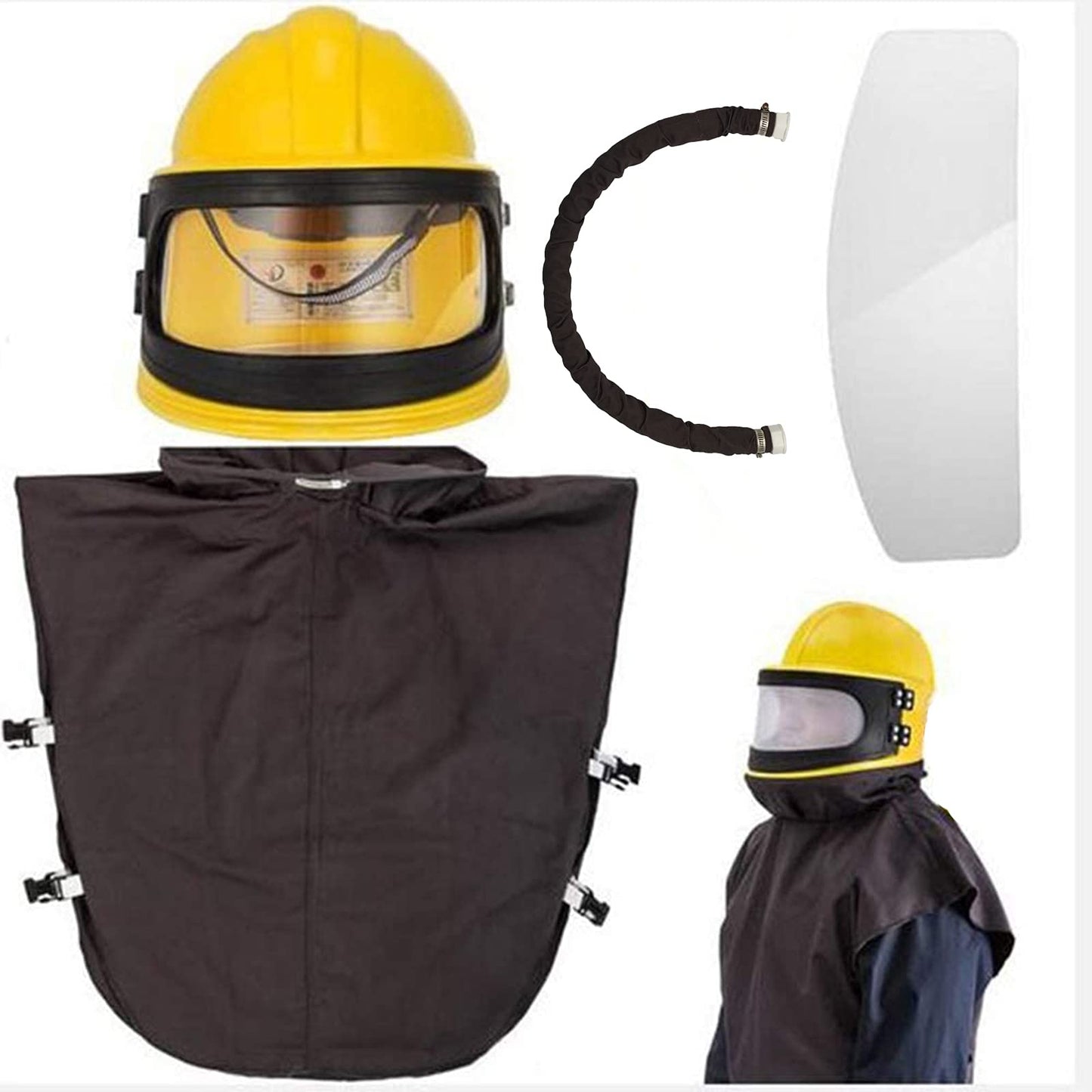 Sandblaster Helmet Safe Air Feed Sand Blast Helmet Shoulder Protective Sand Blast Hood Protector Sandblasting Thermostat 5 Pieces Outer Lenses (Yellow)