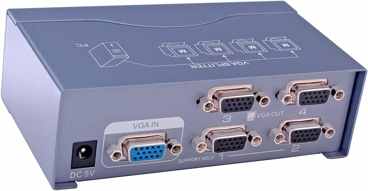 DTECH 4 1 Powered Port VGA Splitter Box Video Distribution Duplicator for PC to Multiple Monitors Projector