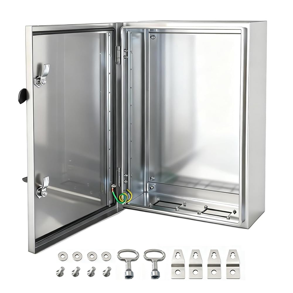 Yongchen Electrical Enclosure 24x16x12 Inch 304 Stainless Steel Enclosure IP66 Waterproof and Dustproof Metal Box Indoor and External Wall Hanging Electrical Enclosure Box