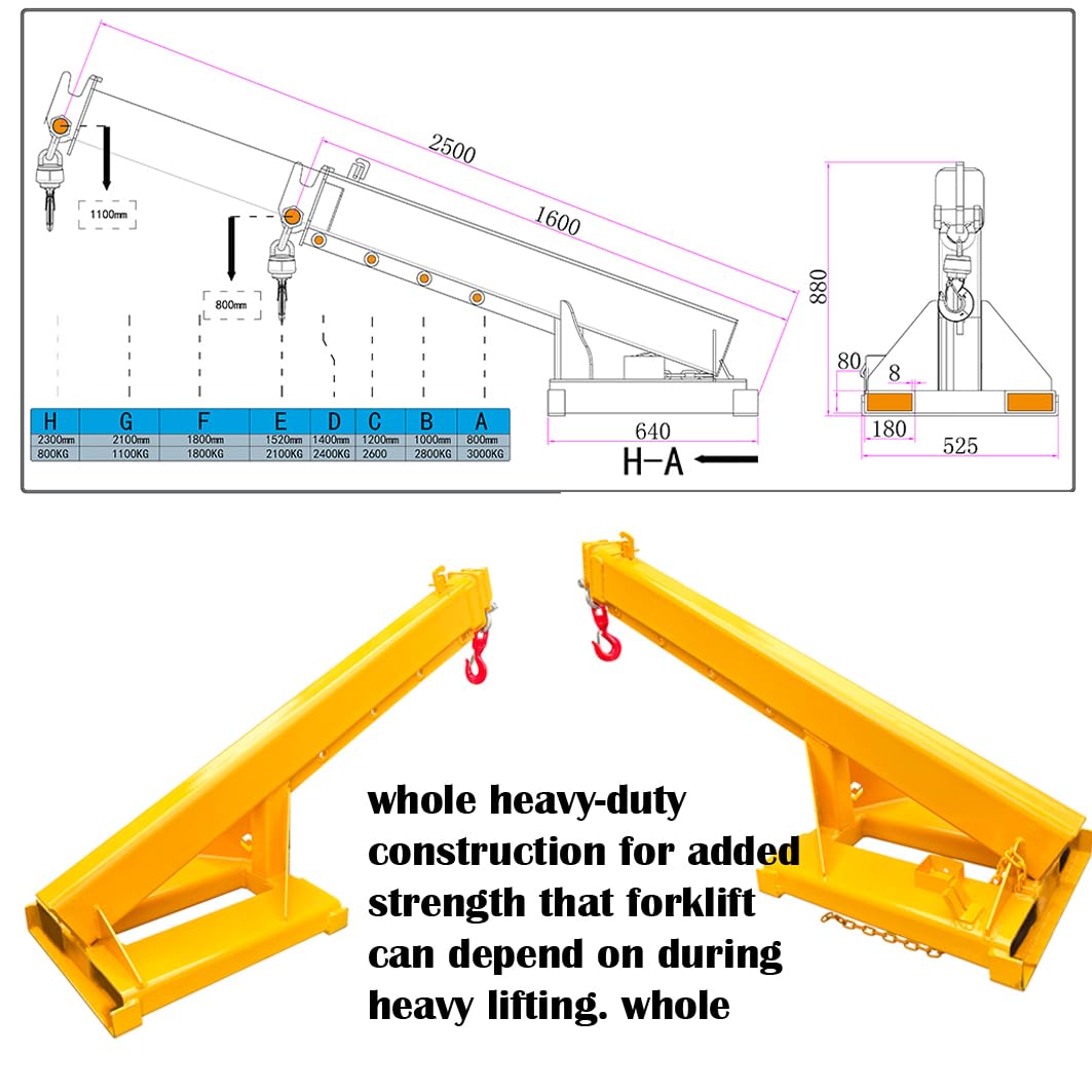 INTBUYING 3-Ton Forklift Jib Boom Crane, Telescopic Forklift Hook Attachment with Dual-Fork Design, 63-98in Adjustable Boom, Carbon Steel Truss Hoist Jib Booms for Lifting, Towing & Material Handling