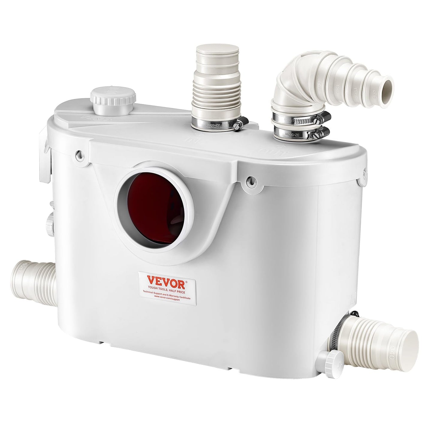 VEVOR 500W Macerator Pump, 29 GPM Flow, 26 ft/8 m Head, Macerator Sewerage Toilet Pump with 4 Water Inlets, Waste Water Disposal Upflush Machine for Toilet, Basement, Shower, Sink, Laundry, Bathtub