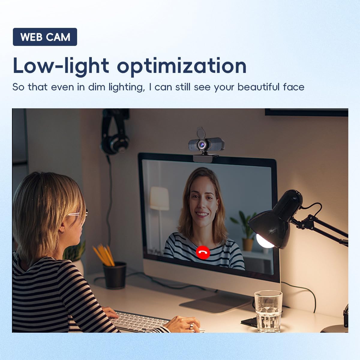 Generic 1080P PC Webcam with Built-in Noise-Canceling Microphone Physical Privacy Cover Automatic Light Compensation