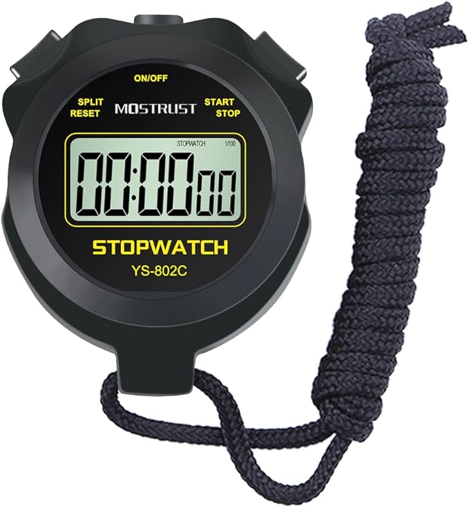 Digital Simple Stopwatch, 1/30 Lap Basic Stopwatch, No Bells, No Clock, No Alarm, Silent, Child Friendly, ON/Off for Swimming Coaches Kids