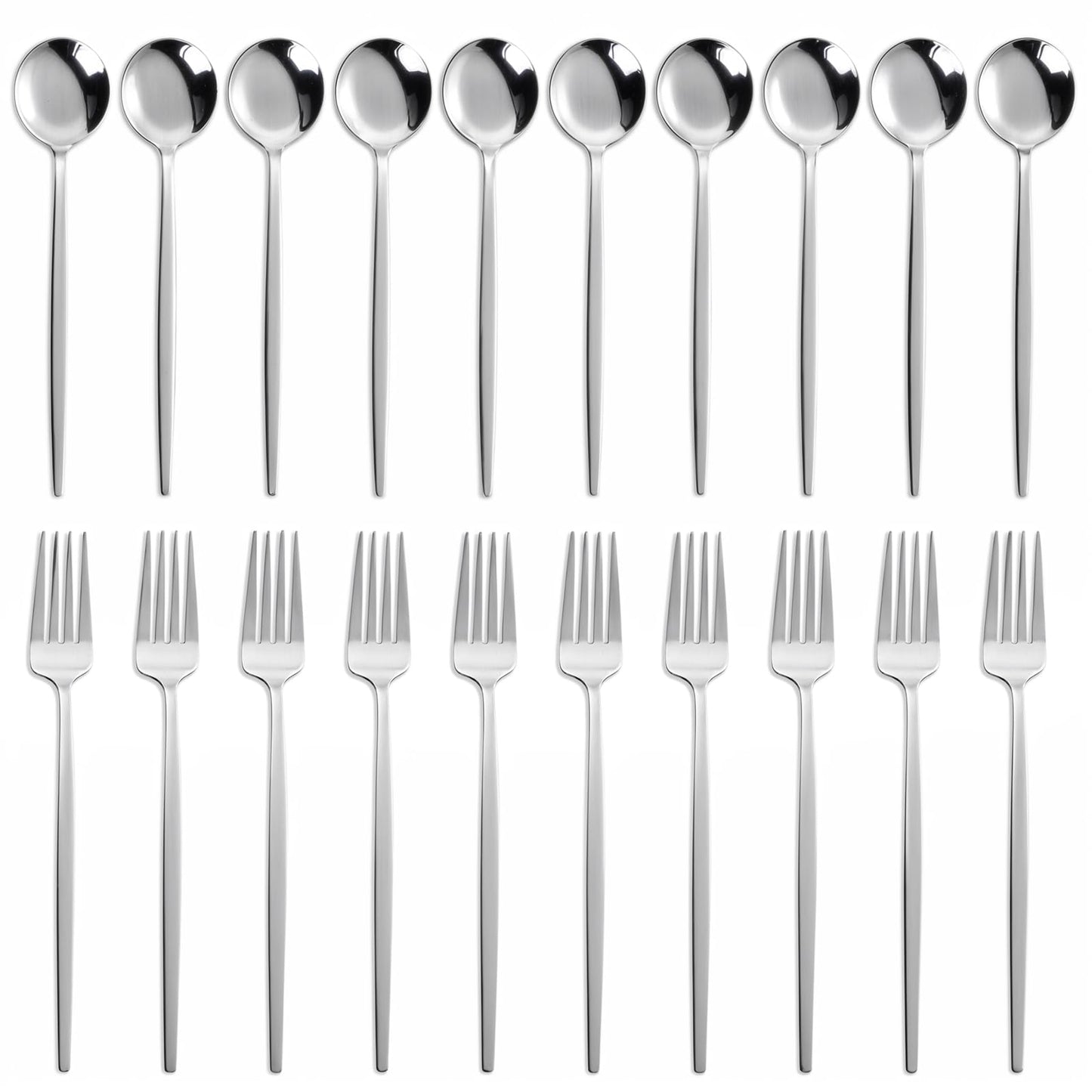 NOCCUR 20-Piece Stainless Steel Spoons and Forks Silverware Set for 10 - Forks and Spoons Utensils Set - Mirror Polished for Home&Party