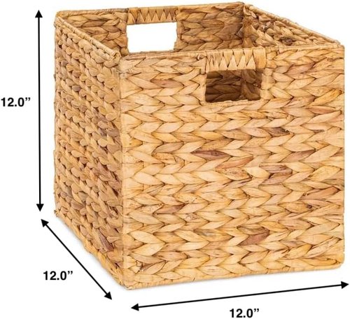 M4DECOR Storage Cube - Woven Water Hyacinth Baskets for Stylish Organization | 12x12in, Set of 4