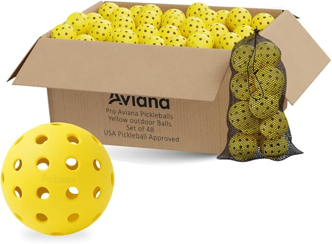 Aviana Outdoor Pickleball Balls - USAPA Approved for Tournament Play | Durable 40-Hole Design | Ideal for All Skill Levels | 6, 12 & 48 Packs