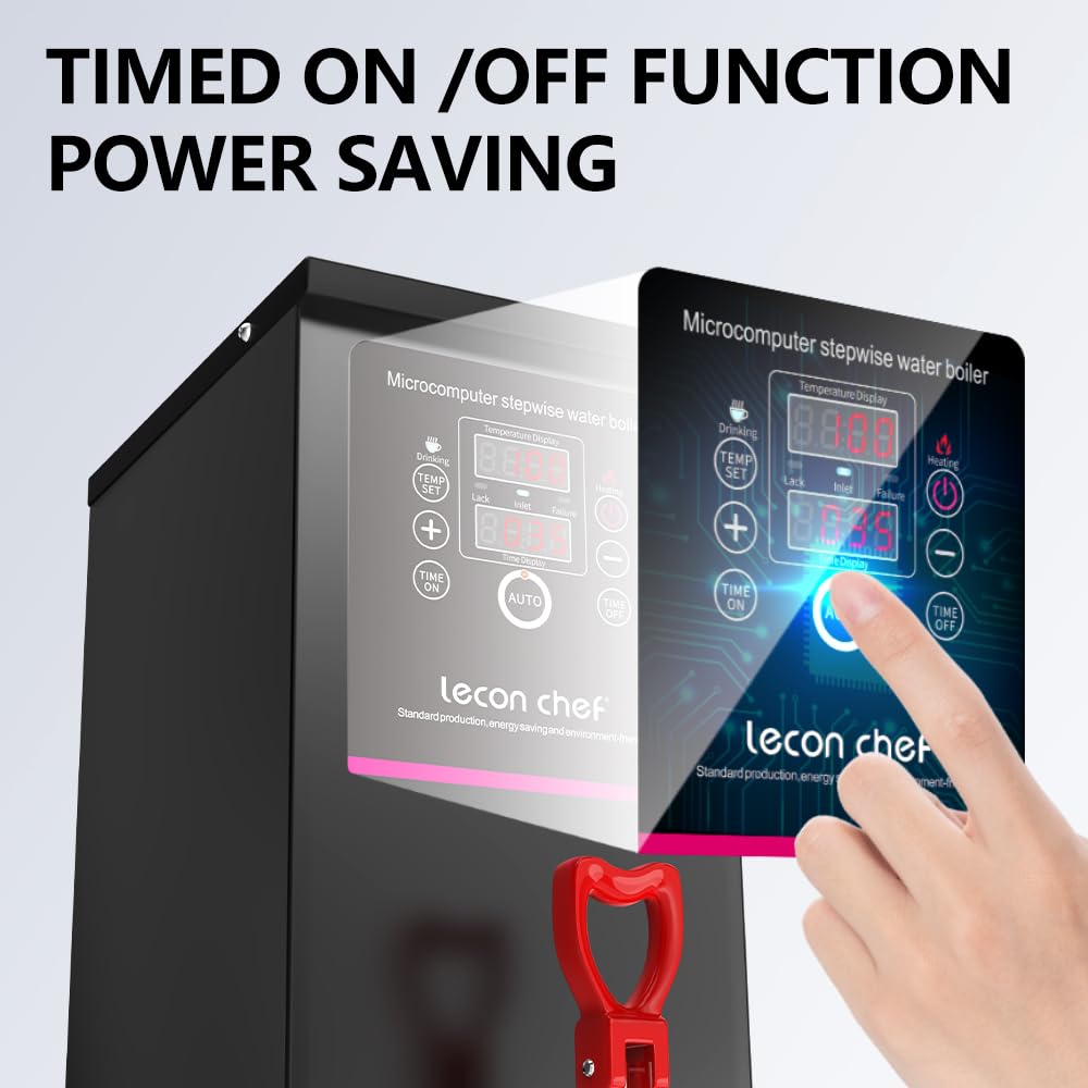 Lecon Chef Water Boiler Eletric Commercial Hot Water Dispenser Countertop 10L Black Automatic 1500W Fast Heating for Restaurant, Home, Office (Without Filter)