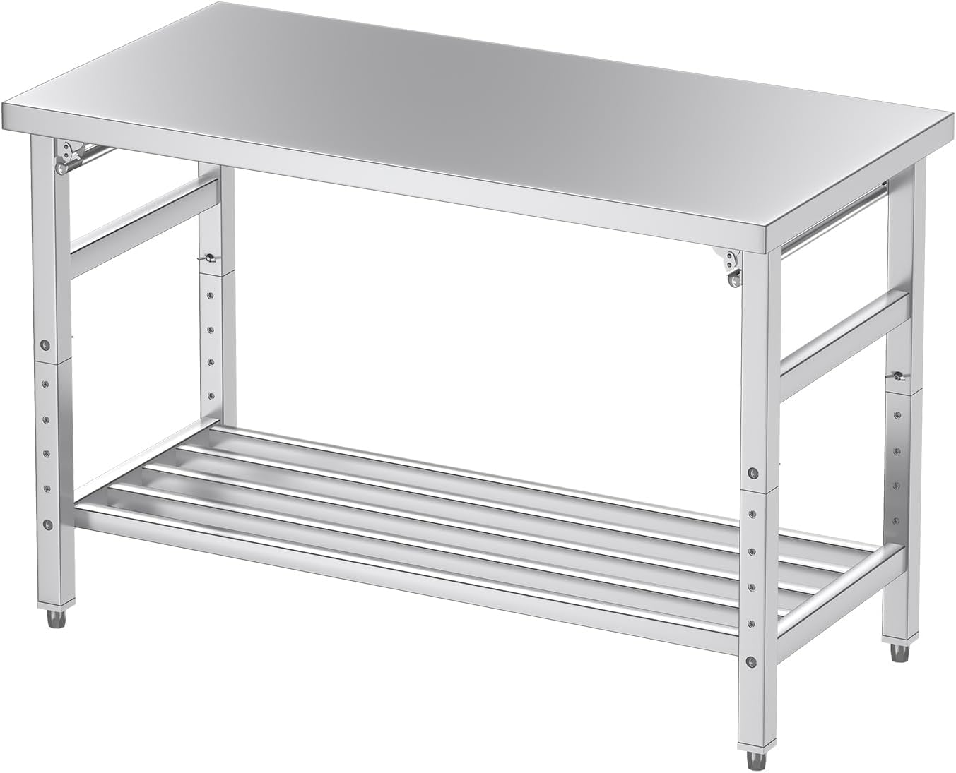 Mioleu Commercial Foldable Heavy Duty Stainless Steel Table, 36 x 24 Inches Metal Prep & Work Desk with Adjustable UnderShelf and Feet for Kitchen Restaurant Home Garage Warehouse