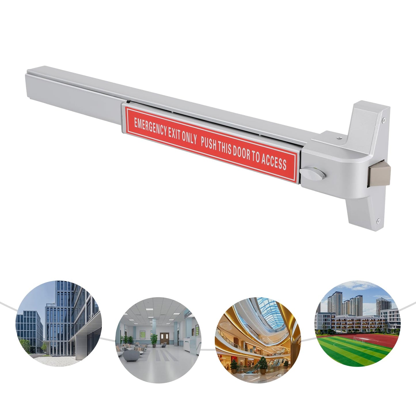 Commercial Door Push Bar Panic Exit Device, Adjustable Heavy-Duty Stainless Steel Emergency Exit Hardware with Exterior Lever & 2 Keys, Universal Vertical Rim Lock for Single Doors (Safety & Durable)